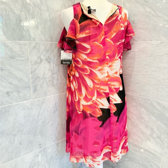 KENSIE Floral Print Cold Shoulder Dress - NWT $108 - WOMEN’S SIZE 8 - Picture 3 of 11